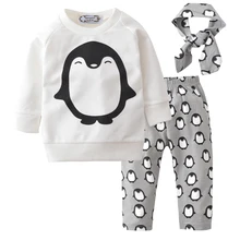 2018 Newborn Baby Girls Clothes Spring Penguin 3pcs Kids Children Boy Clothing Sets T Shirt Pants