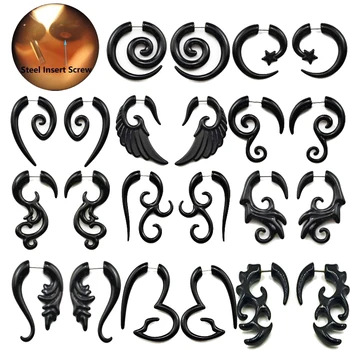 

BOG-Pair Black Acrylic Fake Cheater Stretcher Flesh Earrings Punk style Acrylic Spiral Ear Taper Gauges Expanders Tunnel Plugs