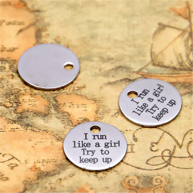 10pcs I run like a gril try to keep up charm silver tone message pendant 20mm | Украшения и аксессуары