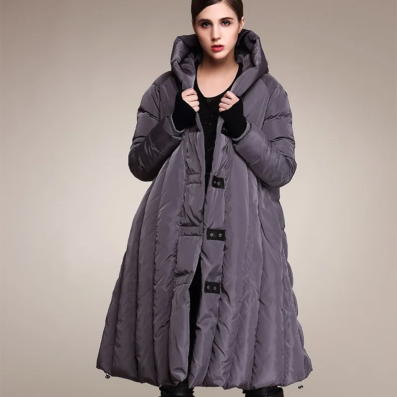 Модная Свободная куртка на утином пуху большого размера, женская зимняя теплая парка на подкладке X-Long, теплое тонкое зимнее пальто с капюшоном для женщин, WUJ0300