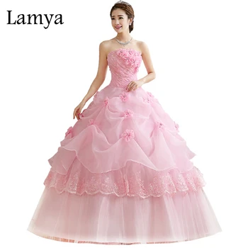 

Lamya Royal Pink Princess Wedding Dress Lamya Princess Elegant Pearl Beads Sexy Strapless Bridal Ball Gown For Women