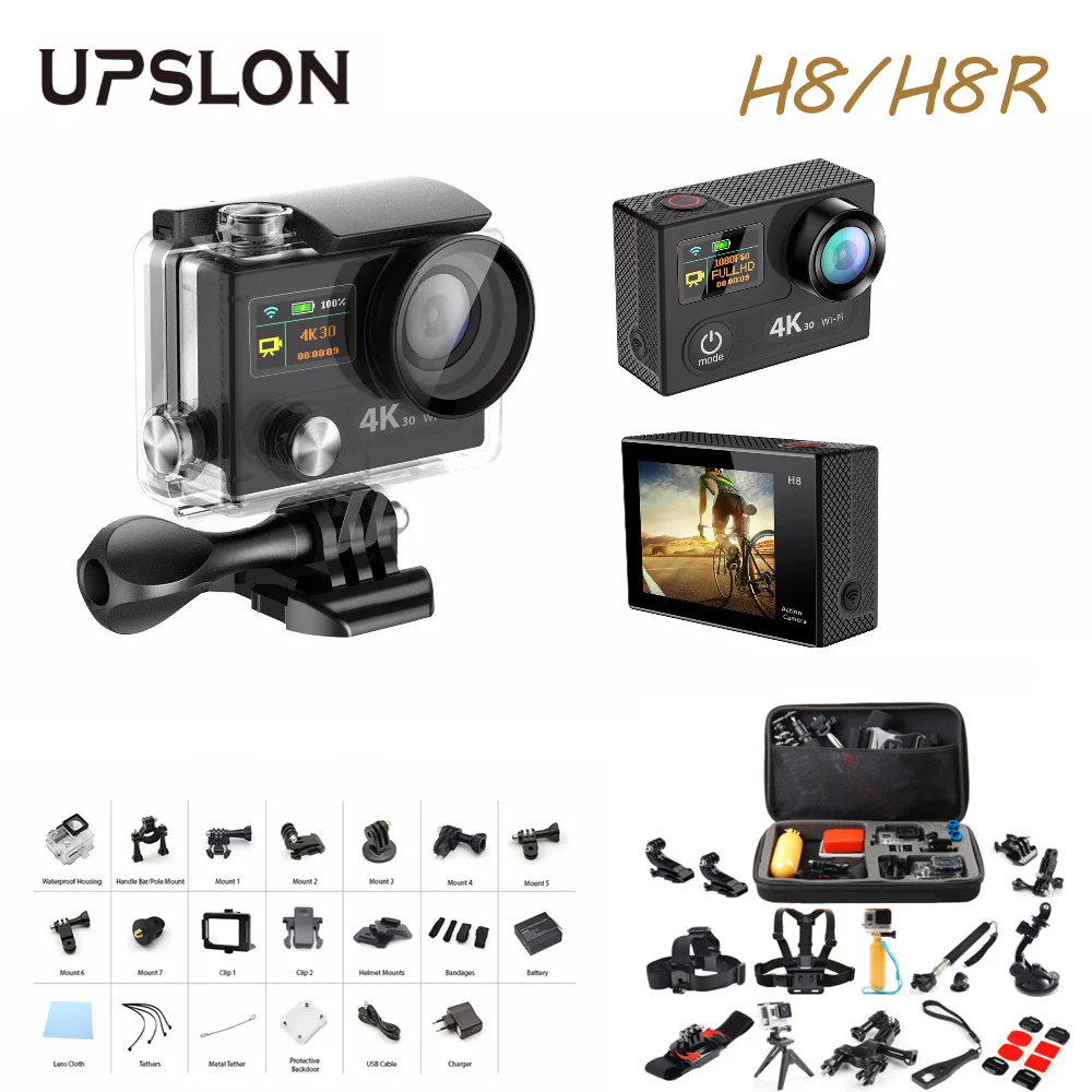 Upslon EKEN H8 / H8R Action Camera Ultra 4K / 30fps 12MP WiFi 2.0"Dual LCD Remote Controller Helmet Cam Waterproof Sport Camera