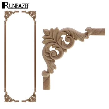 

RUNBAZEF Wood Carved Corner Onlay Applique Frame Decorate Wall Doors Furniture Decorative Modern Figurines Wooden Miniatures