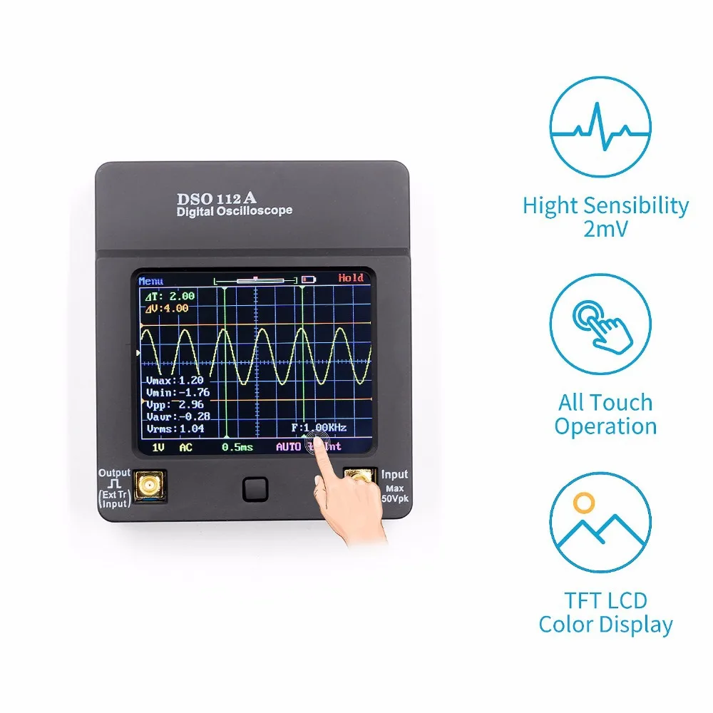 

Portable Recharging TFT Mini Digital Oscilloscope USB Touch Screen Oscilloscope Interface 2MHz 5Msps