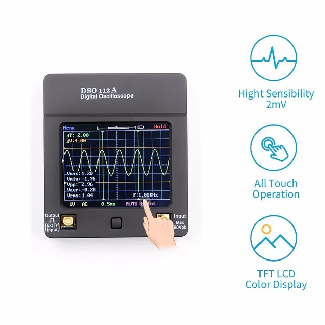 Cheap Portable Recharging TFT Mini Digital Oscilloscope USB Touch Screen  Oscilloscope Interface 2MHz 5Msps