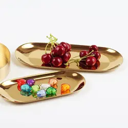 Современные металлические лотки для хранения цвета: золотистый, серебристый кухонный лоток нержавеющая сталь Jewelry Декор подноса десерт