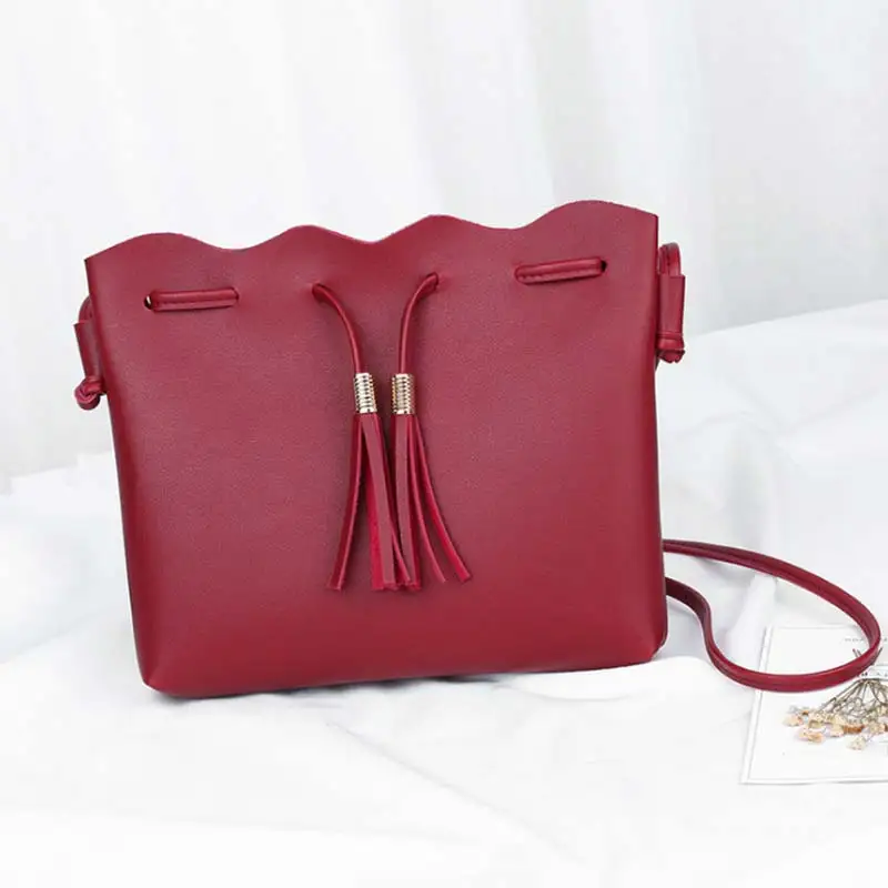 New Arrival Women Messenger Bag Pu Leather Handbag Solid Color Tassel