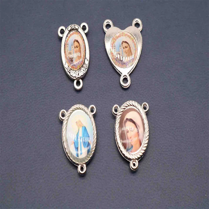 Catholic rosary necklace triangle medallion attachment. Various Saint Mary Jesus Christ icon triangle necklace rosary medal