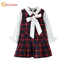 Babyinstar; осеннее платье для девочек; одежда для детей; платье принцессы; нарядные платья для маленьких девочек; платье в клетку с длинными рукавами и бантом