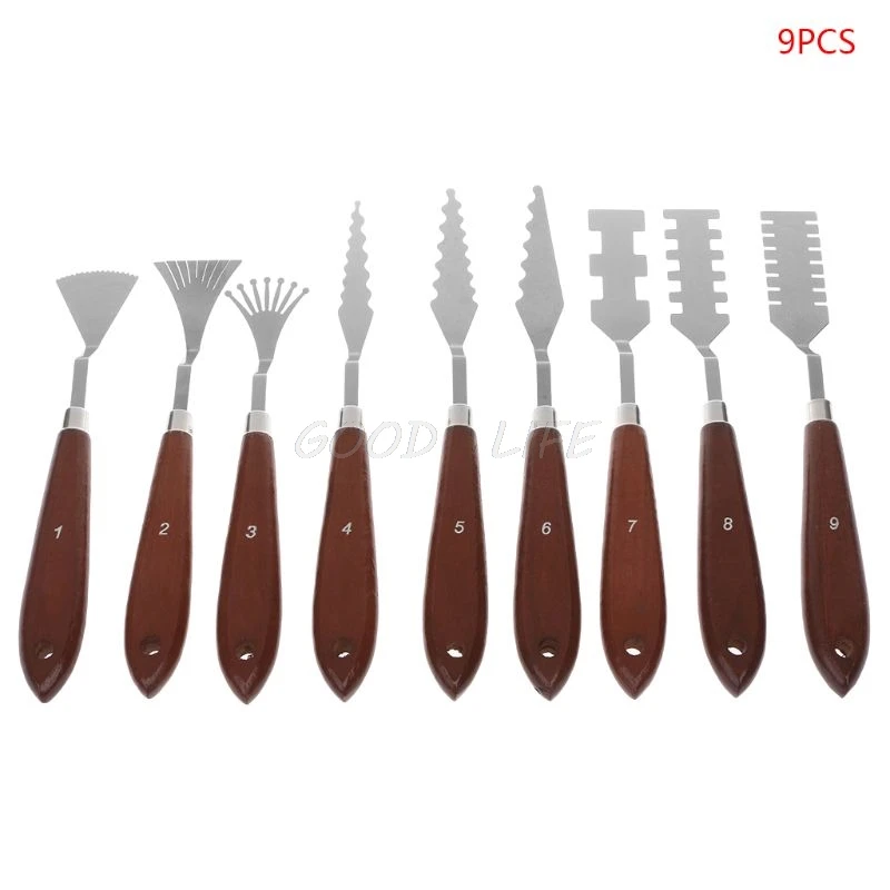 Goedkoop 9 stks set Professionele Rvs Kunstenaar Olieverf Paletmes Spatel Verf Pallet Art Set Schilderen Leveringen Art Sets
