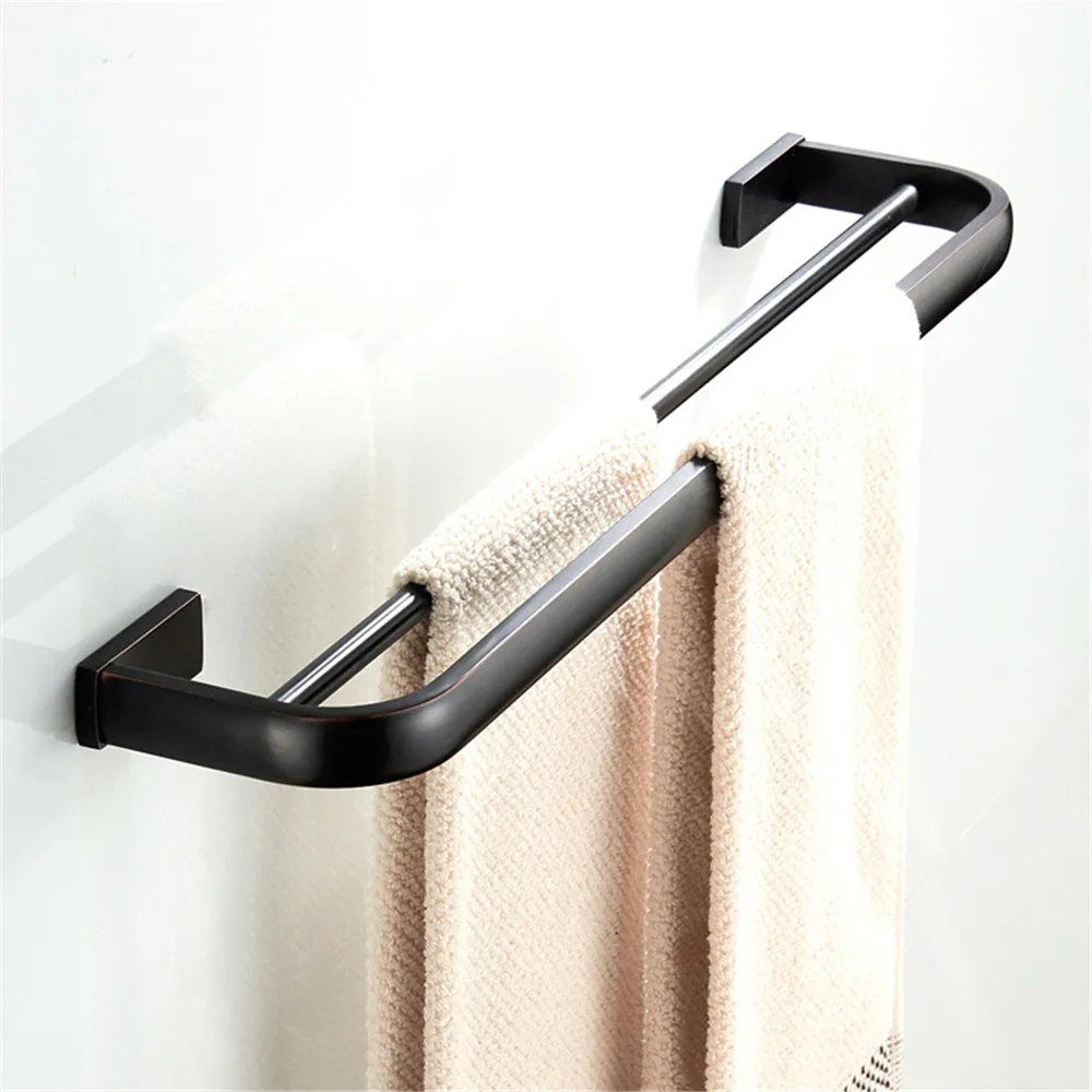 Leyden Oil Rubbed Bronze Brass Bathroom Double Towel Bars Wall Mounted