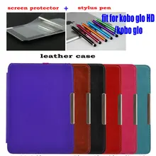 Para Kobo Glo HD 2015 Caso Del Tirón Del Caso Elegante de La Cubierta funda de Cuero para Kobo Glo HD 6 pulgadas, puede caber kobo glo e-book + film + Stylus Pen
