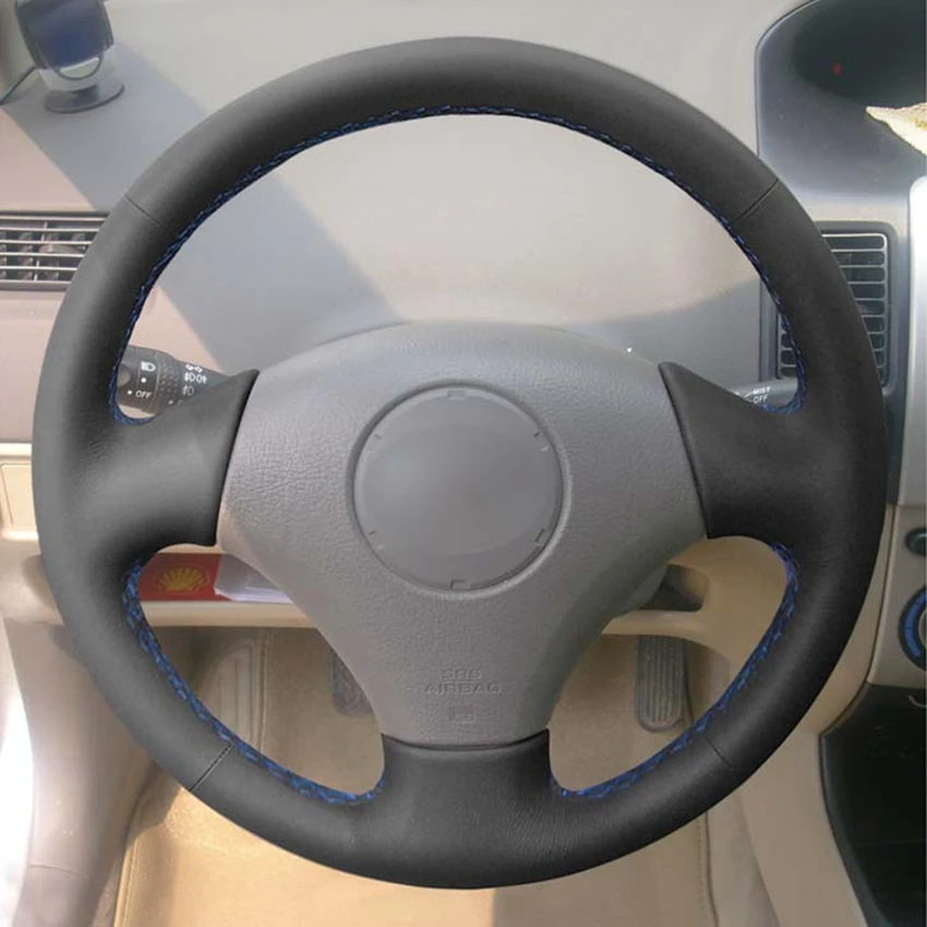 Черный прошитый вручную чехол рулевого колеса автомобиля из искусственной кожи