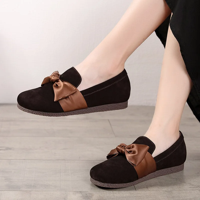 

Artdiya genuine leather women shoes handmade Bow deep single shoe flat bottom soft bean shoes 2019 new four seasons shoes