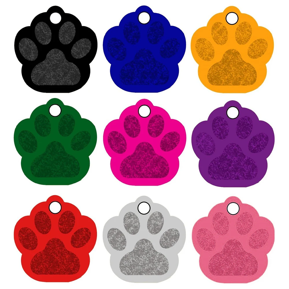 20pcs/lot Paw Print Aluminum Pet ID Tag Custom Engraved Dog Cat Name