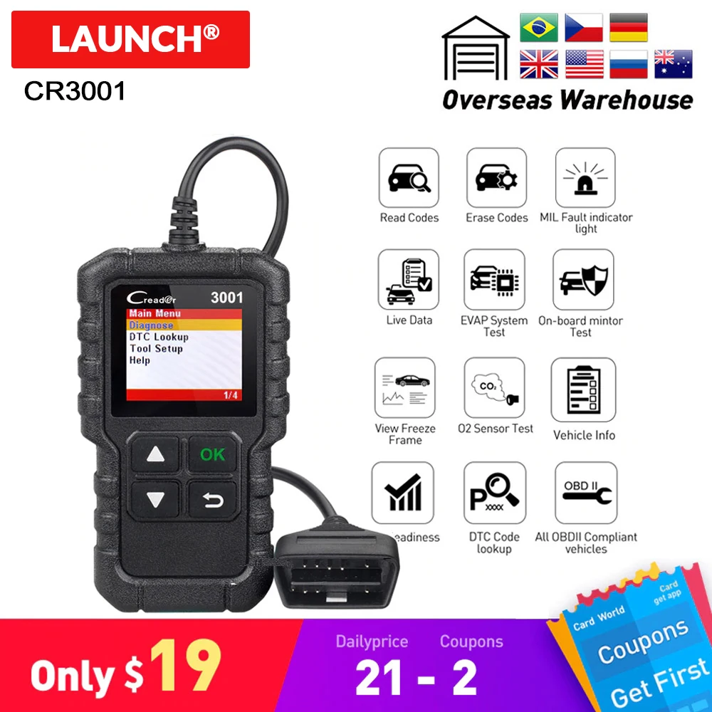 Считыватель кодов LAUNCH X431 Creader 3001 полный OBD2 OBDII CR3001 Автомобильный диагностический