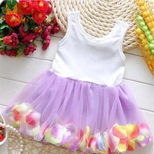 MK 2016 Hot Sales Baby Girls Cute Dresses Lace Flower Blooms Bowknot Tulle Kids Baby Girl Dress Children Girls Clothing