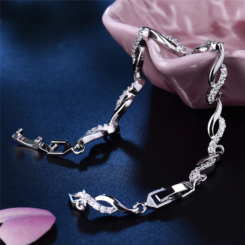 Женский браслет будонг с белым кристаллом и цепочкой из серебра/золота|bracelets