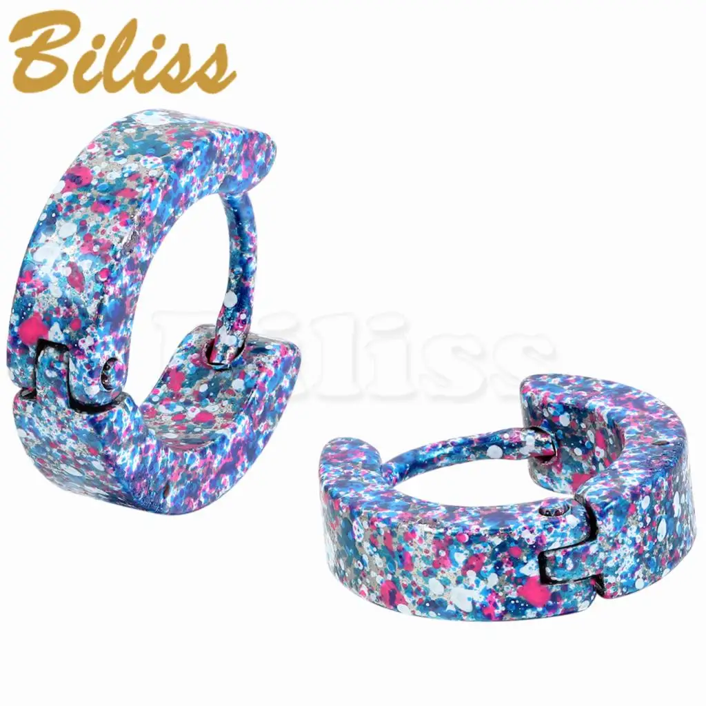 

Men Women Stainless Steel Small Hoop huggie Earrings Camo Colors Unique Jewelry 3 Type Selectable 13mm Round pendientes