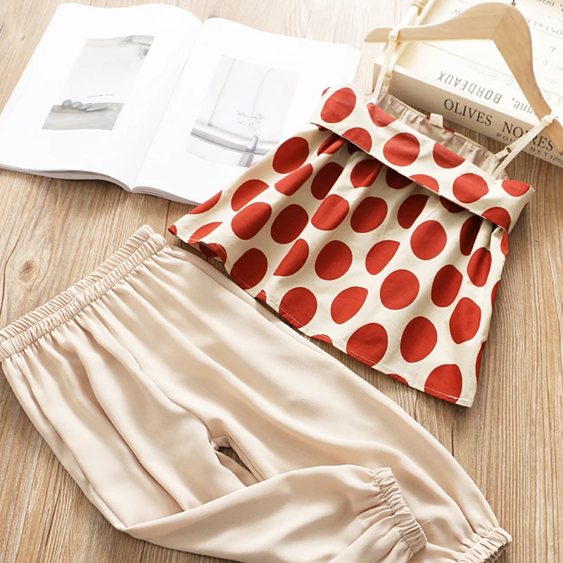 

Girl Summer Set 2019 Kids Sleeveless Clothing Sets Girls Polka Dot Halter Top + Chiffon Trousers Pants 2pcs Girls Clothes Suits