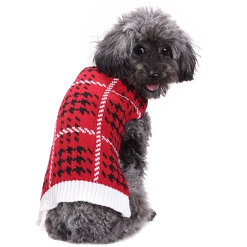 

Lovely Warm Lattice Plaid Small Winter Dog Clothes Pet Dog Knitwear Outdoor Cat Coat Jumper Sweater for Large Dog XXS-XXL