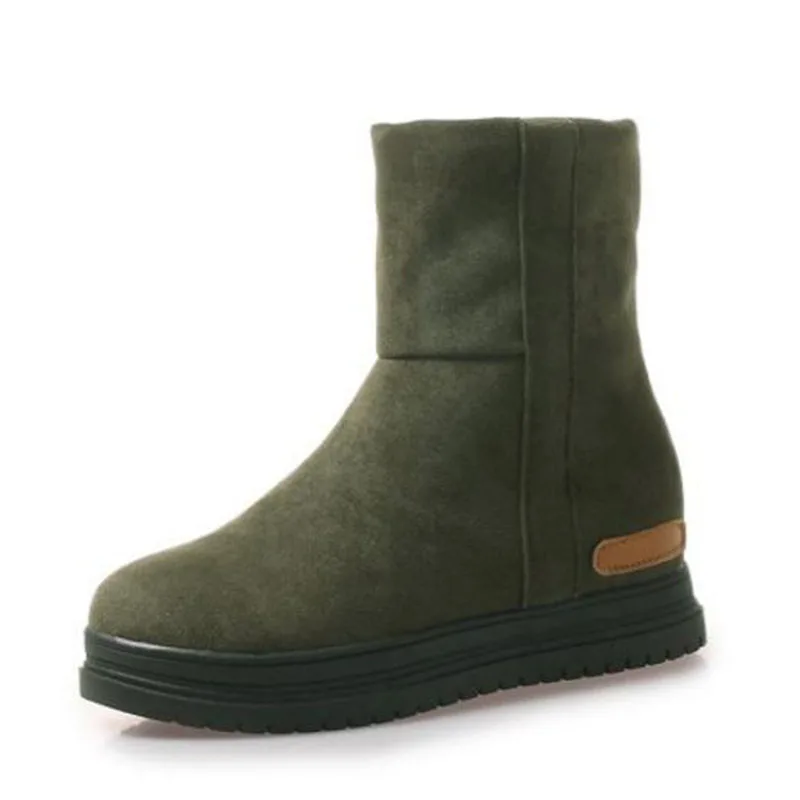 FITWEE/4 цвета, лаконичные женские сапоги до середины икры обувь на толстом меху женские теплые зимние сапоги на танкетке модная обувь, размер 33-43 - Цвет: Зеленый