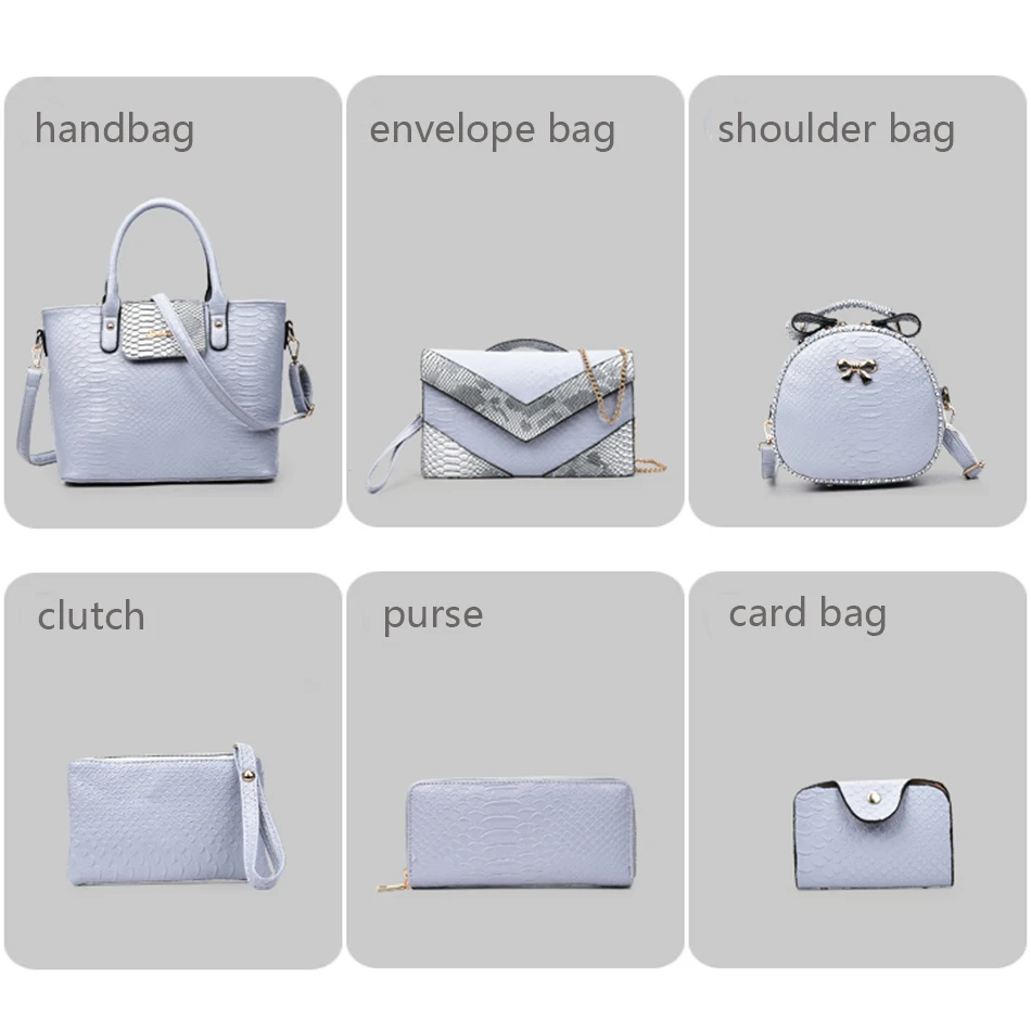 6 piezas conjunto de bolsos de mano de mujer de moda de cuero de cocodrilo bolsos bandolera de mujer bolso de mano de mensajero bolso de mano de embrague bolso compuesto