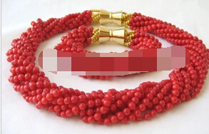 

huij 003992 Beautiful AAA 10row natural red coral necklace & bracelet