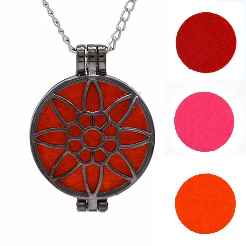 1pcs Aroma Diffuser Necklace Open Vintage Silver Lockets Pendant Perfume Essential Oil Aromatherapy Locket Necklace With Pads