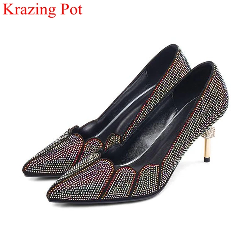 

superstar shallow pointed toe big size women pumps slip on high heel selegant wedding office lady crystal party summer shoes L85