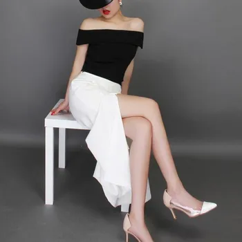 

High Quality Womens Stylish Relaxed Loose Wide Leg Pants Cropped Candy Colors Sexy Split Trousers OL Pants White Free Shipping