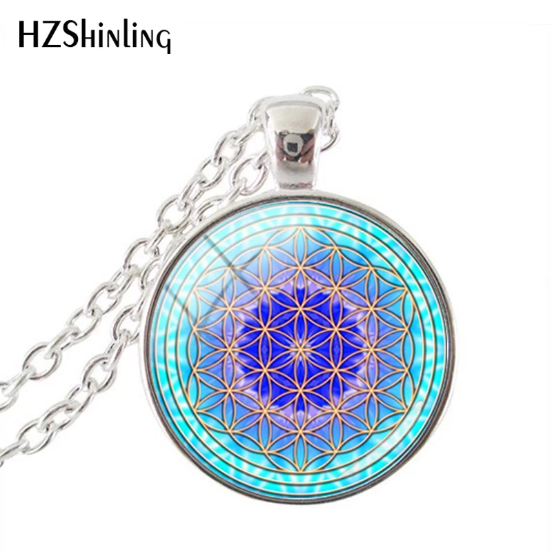 Новое ожерелье "цветок жизни" Ом Йога чакра кулон ожерелье Мандала модный стеклянный купол Священная Геометрическая Женская бижутерия - Окраска металла: 7Silver