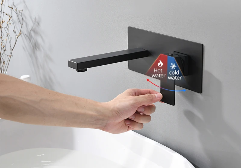 Matte Black Bathroom Faucet Single Handle Wall Mount Brass Basin Mixer Embedded box concealed Cold Hot Tap  (11)