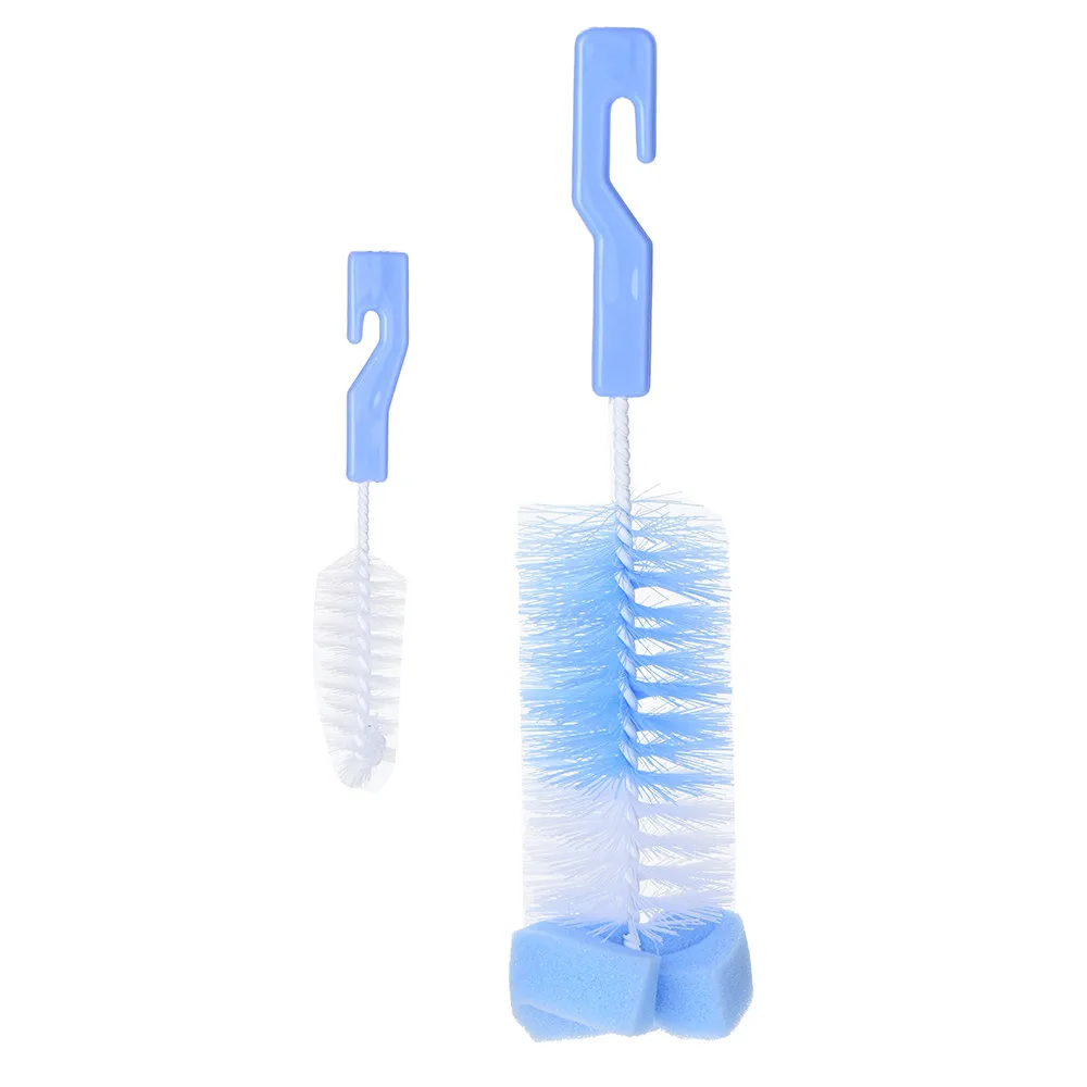 

2 Pcs Kitchen Cleaning Accessories Multi-functional Cleaning Sponge Brush Baby Bottle Brush With Handle Colourful Glass Brush