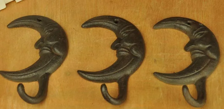 3pcs moon \ sun style, Rustic, Cast Iron Wall Hooks, Vintage