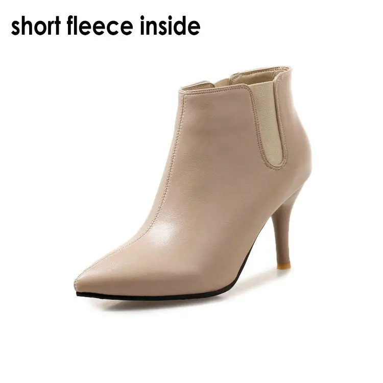 Sianie Tianie/; сезон зима-осень-весна; обувь на тонком высоком каблуке; модные туфли-лодочки с острым носком; женские ботинки на шпильке; женские ботильоны - Цвет: beige-short fleece