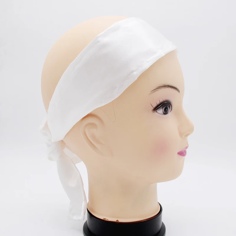 Индивидуальный логотип для печати черный шарф женские девственные волосы для наращивания оберточная повязка на голову атласные шелковые волосы галстук повязка на волосы для сна