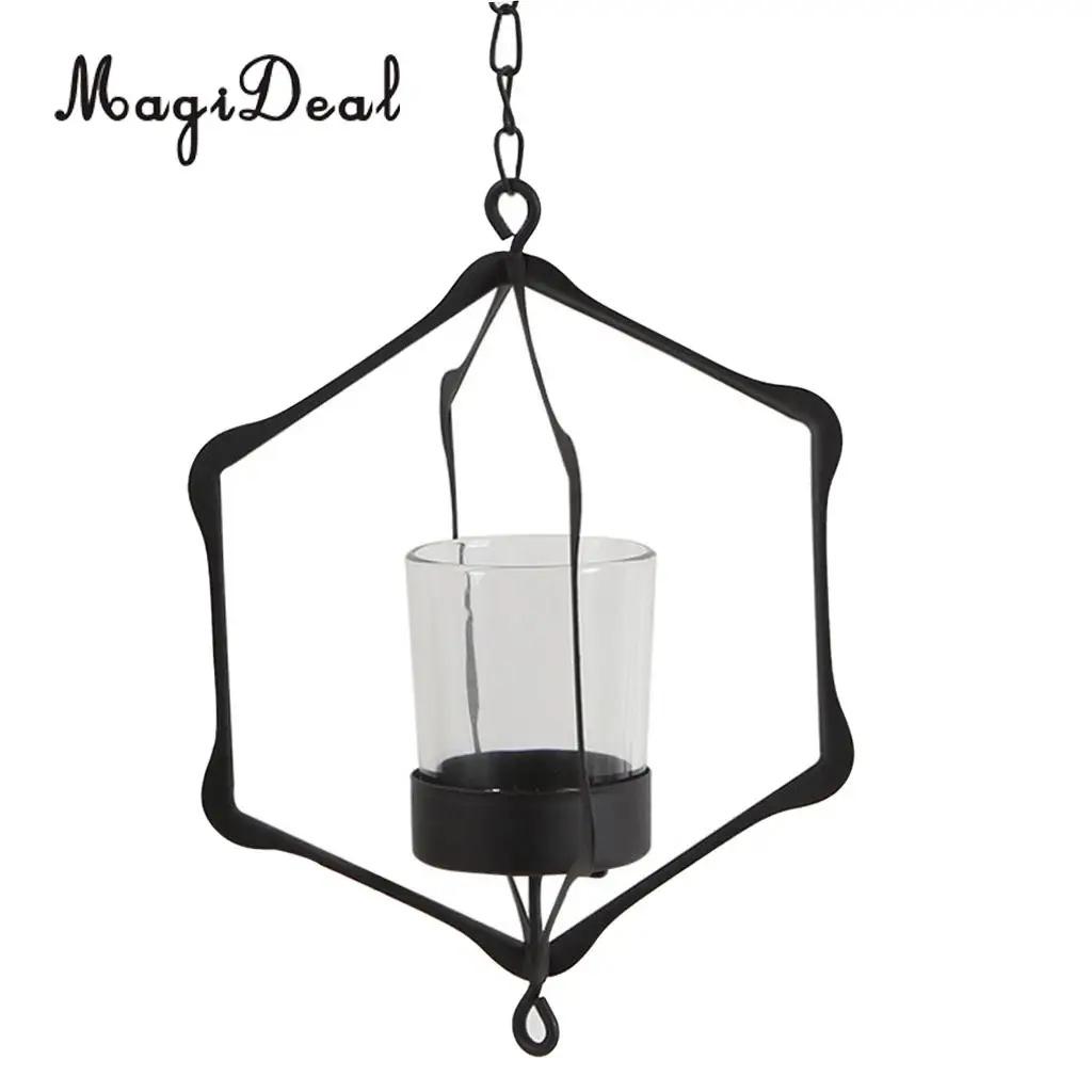MagiDeal Wire Hanging Chain Hollow Vintage Geometric Tealight Candle Holder Mood Light Candleholder Candlestick Lantern Case