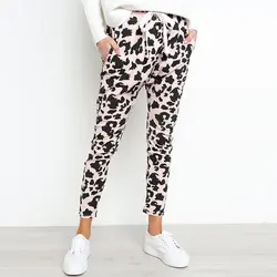 Высокая талия леопардовые штаны Для женщин хиппи брюки женский досуг прямой печати карандаш брюки стрейч галстук уличная Harajuku