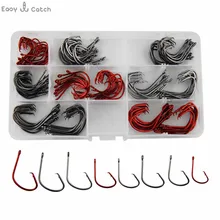 160pcs 7381 High Carbon Steel Fishing Hooks Black Red Sport Circle Bait Fishhooks Set With Box Size 1# 1/0 2/0 3/0 4/0 5/0 6/0