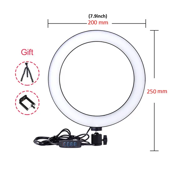 Фотография СВЕТОДИОДНЫЙ Selfie кольцевой свет трехскоростное плавное освещение затемняемые круговые светильники с Вращающаяся головка для макияжа видео студии - Цвет: 7.9inch Ring Light