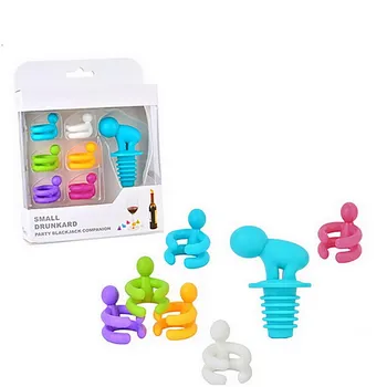 

Creative Silicone Small Drunkard Champagne Wine Bottle Stopper with Wine Glass Cup Marker Set Novelty Party Accessories S2017138