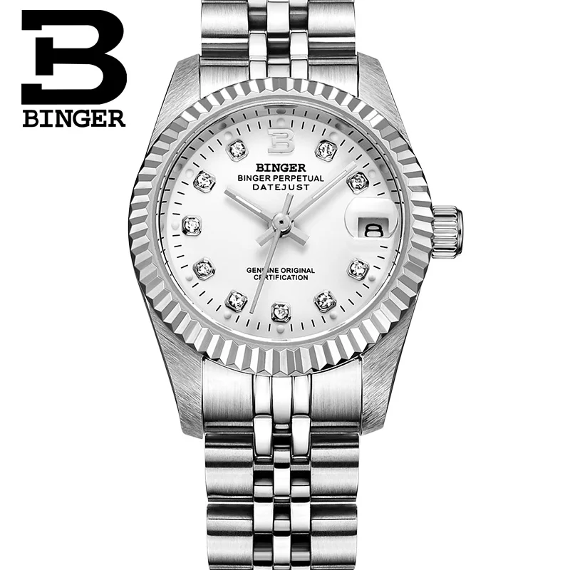Оригинальные Роскошные брендовые автоматические механические мужские часы BINGER, сапфировые деловые водонепроницаемые Модные часы с календарем - Цвет: 06 Women
