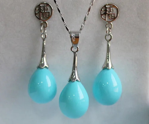 

3 colors wholesale noble 12*16mm blue/black/ coffee shell pearl pendant & fu lucky earring jewelry set 5.31