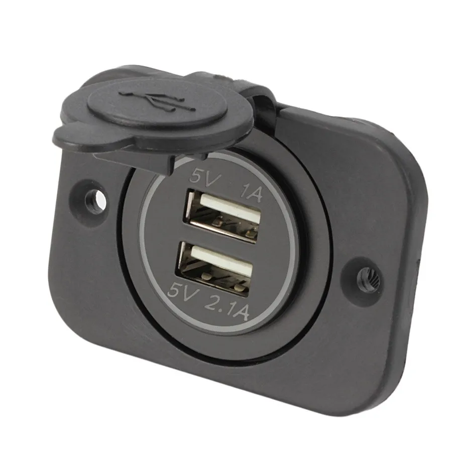 

Waterproof Dual USB Charger Socket 1A & 2.1A with fix panel for Car Boat Marine Mobile with Blue LED Light