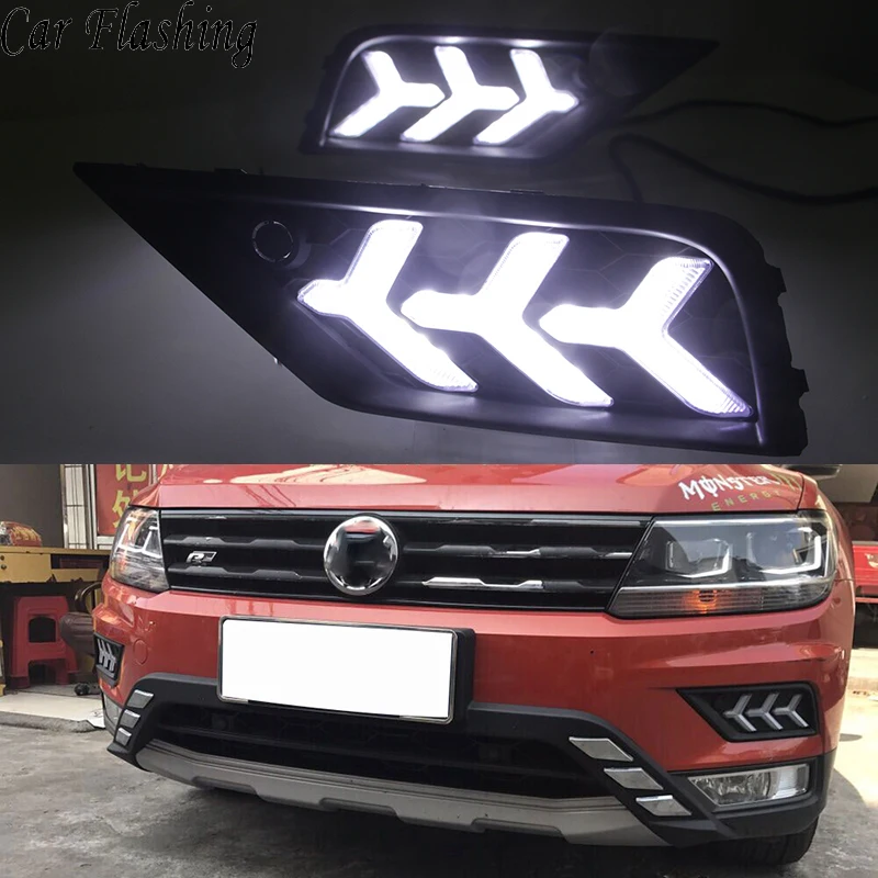 Car Flashing 1 Set DRL For Volkswagen VW Tiguan 2017 2018 Daytime Running Light with Yellow Turn