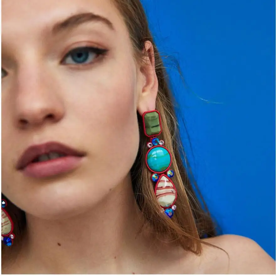 

JURAN 2019 New Design 8 Colors Geometric Dangle Earrings Trendy Crystal Drop Earrings For Women Fashion Jewelry Accessories