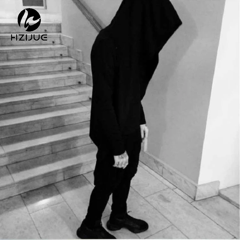 

HZIJUE Men Hooded Sweatshirts With Black Gown Hip Hop Mantle Hoodies Fashion Jacket long Sleeves Cloak Man's Coats Outwear