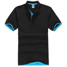 2016 Мужчин и женщин Стильный двойной цвет с коротким рукавом POLO shirt cotton polo shirt Черный camisa polo