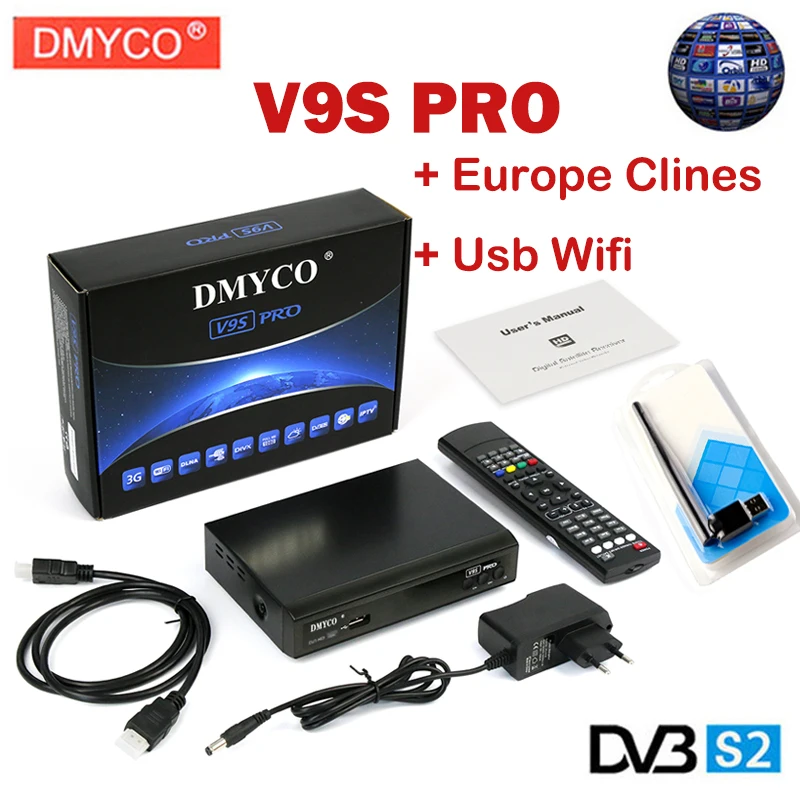 

DVB-S2 Spain V9S PRO Satellite Receiver DVB-S2 lnb 1080P HD FTA receptor USB WIFI Antenna support 1 Year Europe cable Server